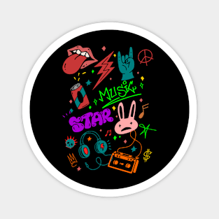 Rock n roll Graffiti skull neon doodle Magnet